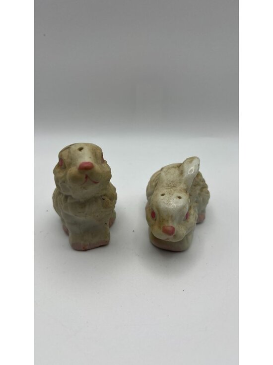 Other - Vintage Ceramic Bunny Rabbit Salt & Pepper Shakers With Pink Accents - Collectib